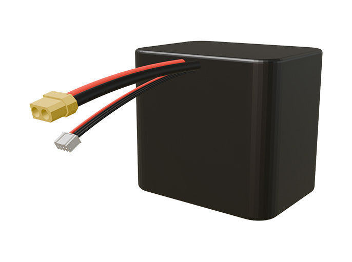 Side-angle render of a 10.8-volt 24000mAh lithium-ion battery, assembled in the USA for compact UAV, drone, and military robotics platforms.