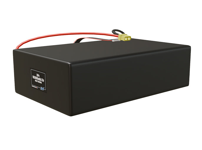 Angled product render of the 105000mAh 30-cell LiPo pack. A lightweight energy source for UAV, drone, and robotic builds.