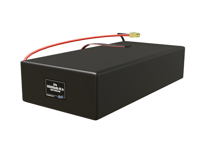 Angled product render of the 105000mAh 39-cell LiPo pack. A lightweight energy source for UAV, drone, and robotic builds.