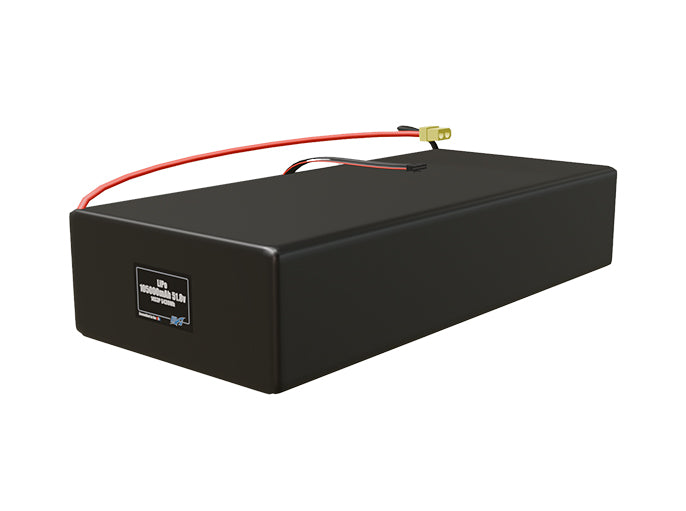 Angled product render of the 105000mAh 42-cell LiPo pack. A lightweight energy source for UAV, drone, and robotic builds.
