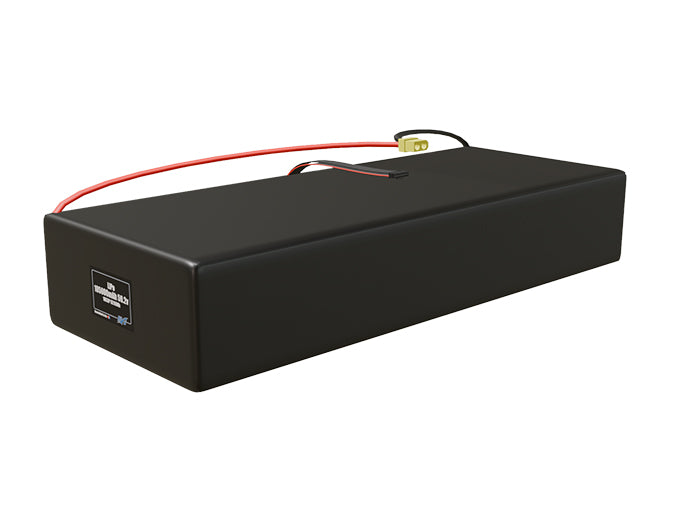 Angled product render of the 105000mAh 48-cell LiPo pack. A lightweight energy source for UAV, drone, and robotic builds.