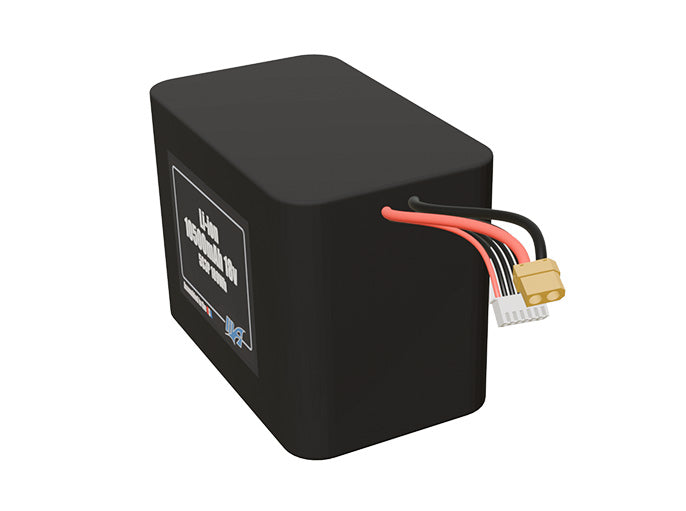 Angled product render of the 10500mAh fifteen-cell Li-ion pack. A lightweight energy source for UAV, drone, and robotic builds.