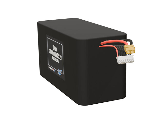 Angled product render of the 13500mAh 21-cell Lithium-ion pack. A lightweight energy source for UAV, drone, and robotic builds.