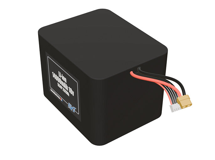 Angled product render of the 14000mAh 20-cell Lithium-ion pack. A lightweight energy source for UAV, drone, and robotic builds.