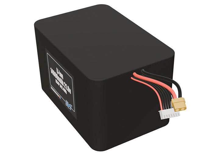 Angled product render of the 14000mAh 24-cell Lithium-ion pack. A lightweight energy source for UAV, drone, and robotic builds.