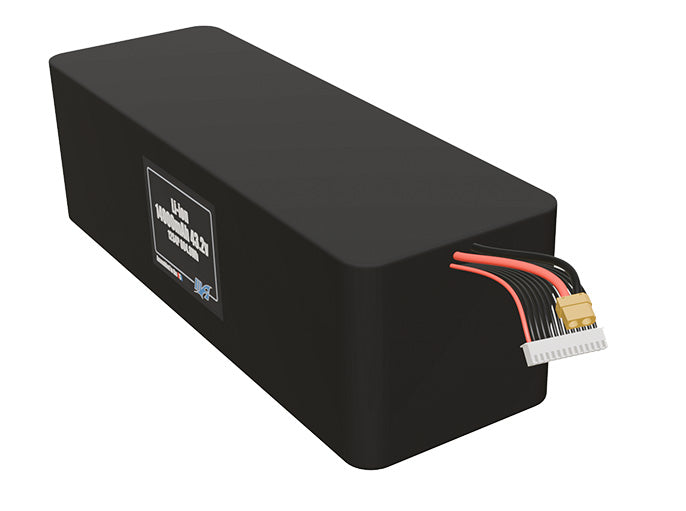 Angled product render of the 14000mAh 48-cell Lithium-ion pack. A lightweight energy source for UAV, drone, and robotic builds.