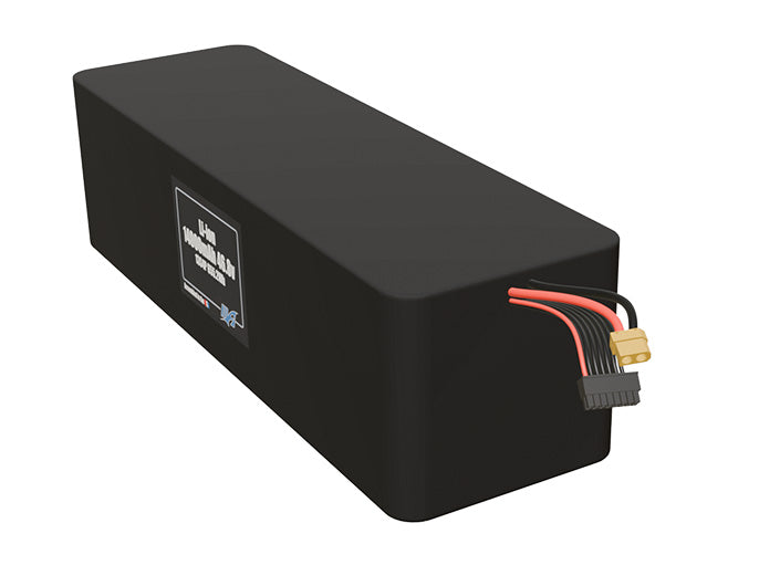 Angled product render of the 14000mAh 52-cell Lithium-ion pack. A lightweight energy source for UAV, drone, and robotic builds.