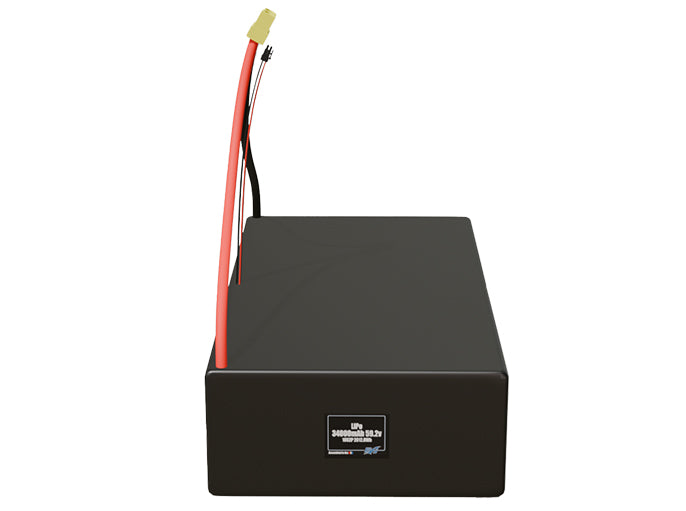 Front-facing render of the 59.2V 34000mAh 16S2P LiPo battery, assembled in the USA by maxamps, for drone and robotics applications.