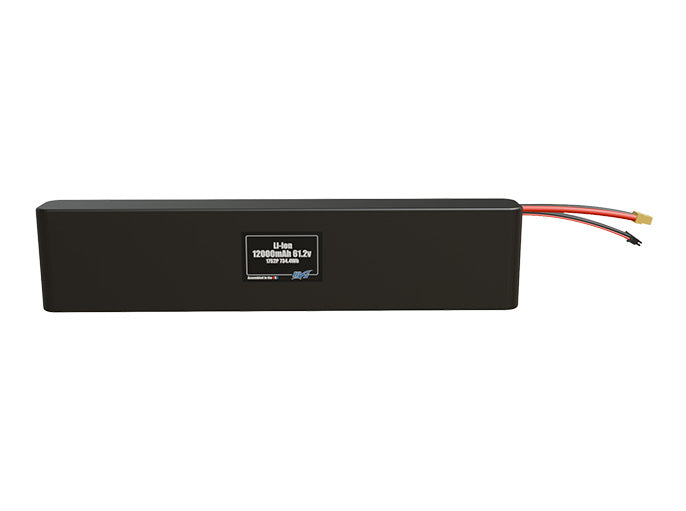 Front-facing render of the 61.2V 12000mAh 17S2P Li-ion battery, assembled in the USA by maxamps, for drone and robotics applications.