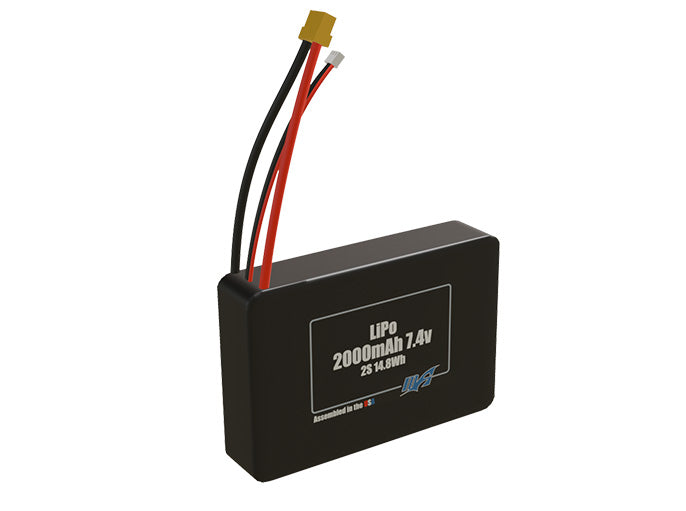 Rendered view of slim 2000mAh LiPo cells, used in small UAV and defense-grade robotics projects.