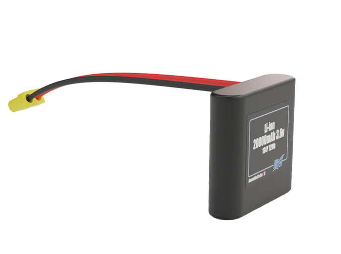 Angled product render of the 20000mAh 4-cell Lithium-ion pack. A lightweight energy source for UAV, drone, and robotic builds.