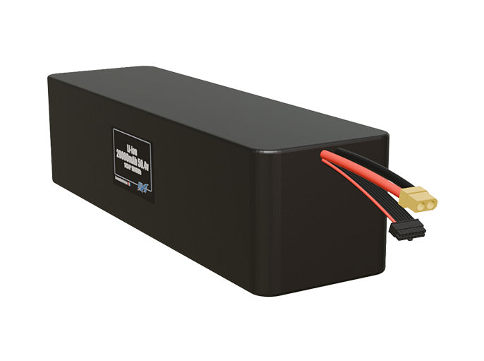 Angled product render of the 20000mAh 56-cell Lithium-ion pack. A lightweight energy source for UAV, drone, and robotic builds.