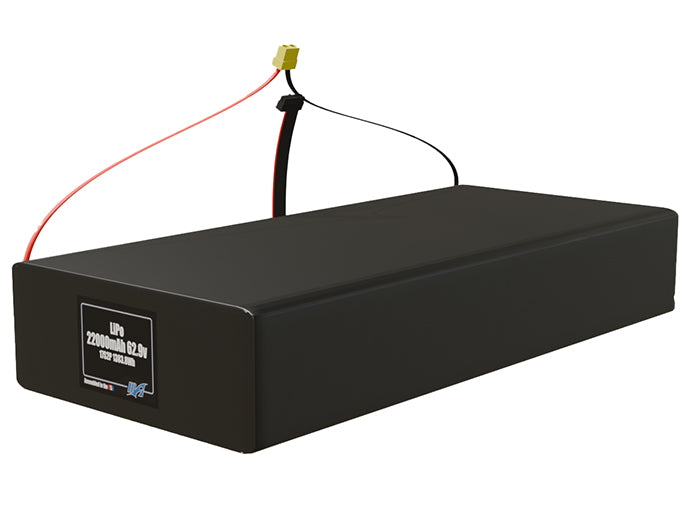 Angled product render of the 22000mAh 34-cell LiPo pack. A lightweight energy source for UAV, drone, and robotic builds.