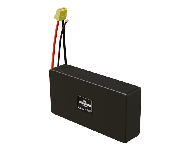 Angled product render of the 23000mAh 4-cell LiPo pack. A lightweight energy source for UAV, drone, and robotic builds.