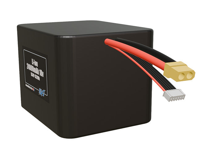 Angled product render of the 24000mAh 20-cell Lithium-ion pack. A lightweight energy source for UAV, drone, and robotic builds.