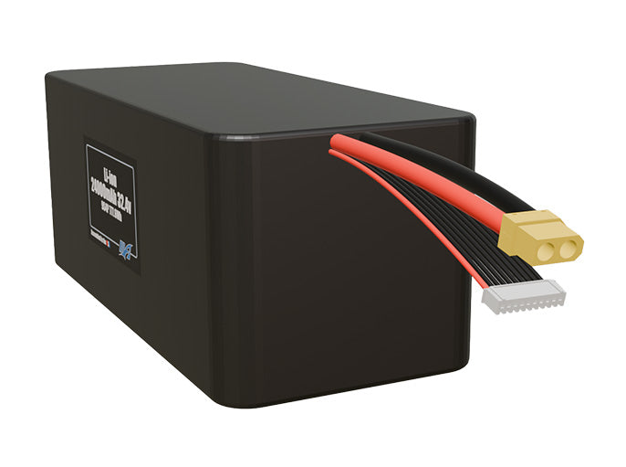 Angled product render of the 24000mAh 36-cell Lithium-ion pack. A lightweight energy source for UAV, drone, and robotic builds.