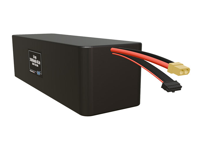 Angled product render of the 24000mAh 52-cell Lithium-ion pack. A lightweight energy source for UAV, drone, and robotic builds.