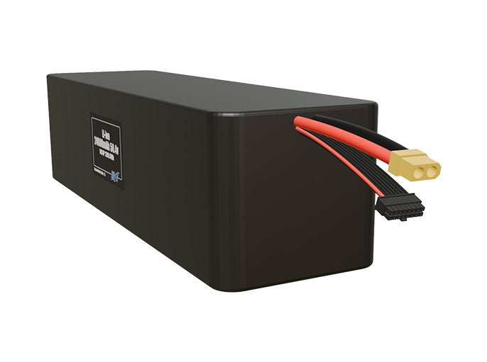 Angled product render of the 24000mAh 56-cell Lithium-ion pack. A lightweight energy source for UAV, drone, and robotic builds.