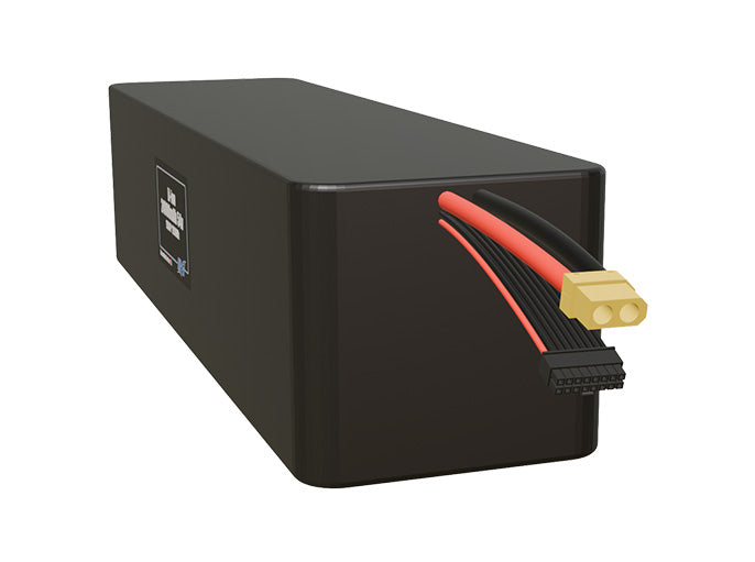 Angled product render of the 24000mAh 60-cell Lithium-ion pack. A lightweight energy source for UAV, drone, and robotic builds.