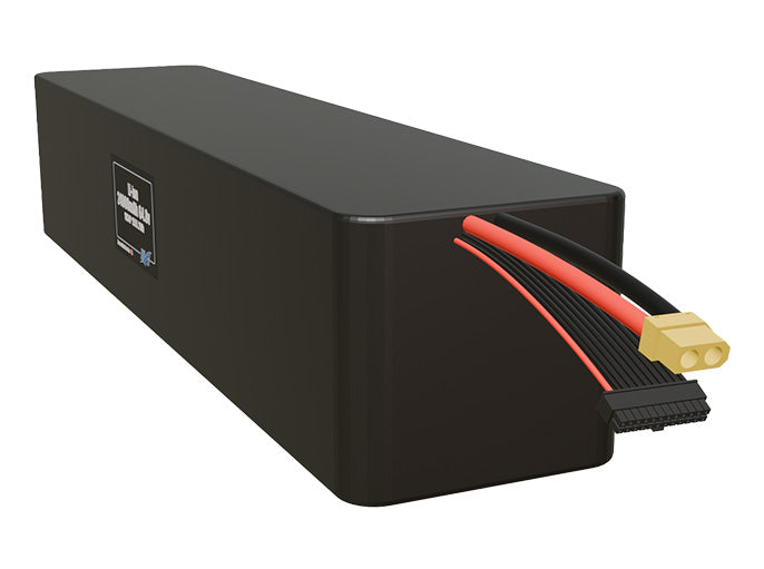 Angled product render of the 24000mAh 72-cell Lithium-ion pack. A lightweight energy source for UAV, drone, and robotic builds.