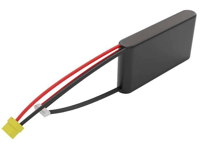 Side-angle render of a 28.8-volt 4500mAh lithium-ion battery, assembled in the USA for compact UAV, drone, and military robotics platforms.