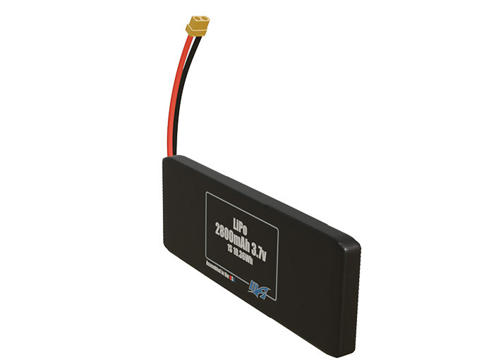 Angled product render of the 2800mAh single-cell LiPo pack. A lightweight energy source for UAV, drone, and robotic builds.