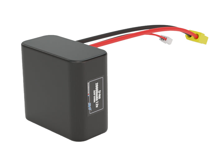 Front-facing render of the 7.2V 20000mAh 2S4P Lithium-Ion battery, assembled in the USA by maxamps, for drone and robotics applications.