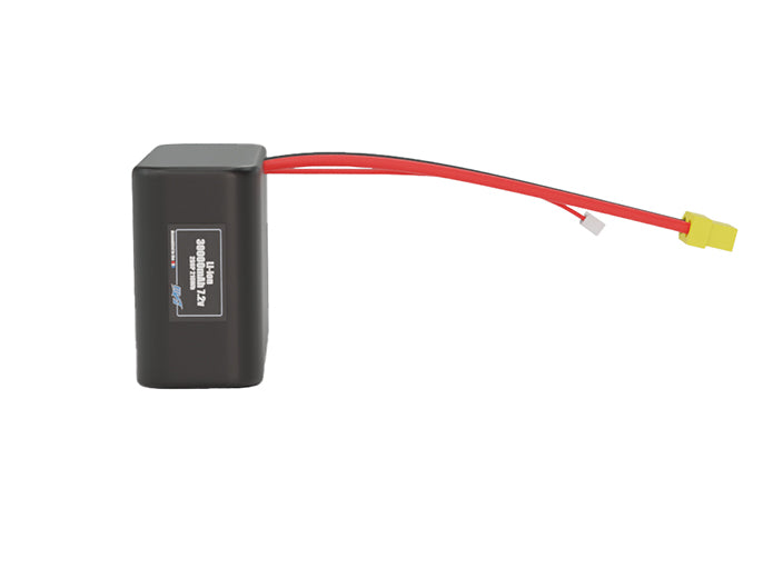 Front-facing render of the 7.2V 30000mAh 2S6P Lithium-Ion battery, assembled in the USA by maxamps, for drone and robotics applications.