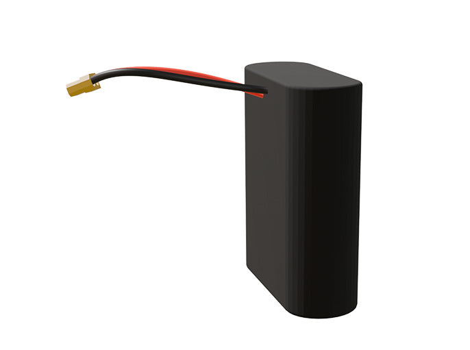 Side-angle render of a 3.6-volt 10500mAh lithium-ion battery, assembled in the USA for compact UAV, drone, and military robotics platforms.