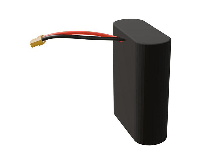 Side-angle render of a 3.6-volt 13500mAh lithium-ion battery, assembled in the USA for compact UAV, drone, and military robotics platforms.