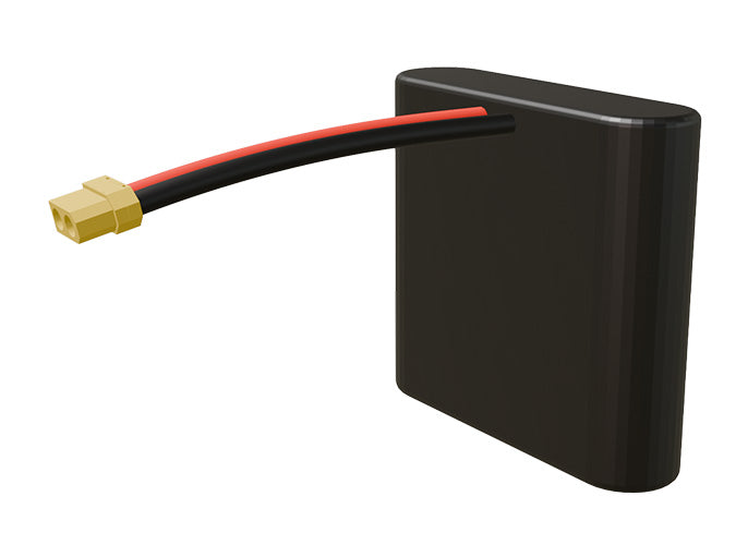 Side-angle render of a 3.6-volt 24000mAh lithium-ion battery, assembled in the USA for compact UAV, drone, and military robotics platforms.
