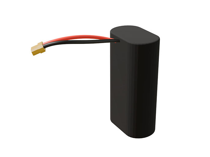 Side-angle render of a 3.6-volt 9000mAh lithium-ion battery, assembled in the USA for compact UAV, drone, and military robotics platforms.