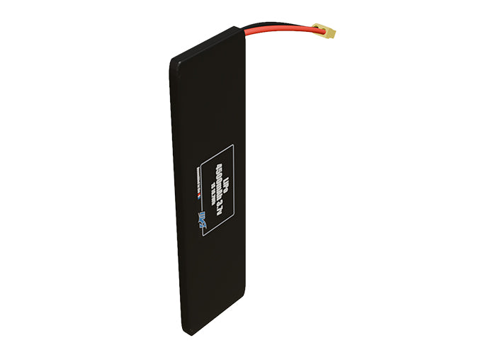Side-angle render of a 3.7-volt 4500mAh lithium-polymer battery, assembled in the USA for compact UAV, drone, and military robotics platforms.