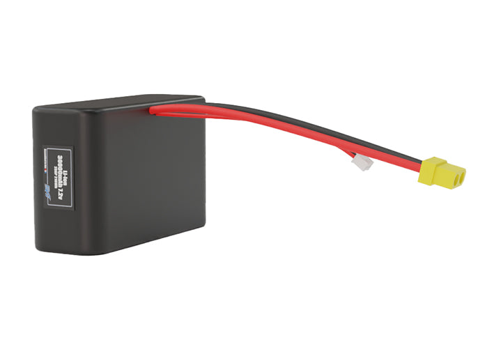 Angled product render of the 30000mAh 12-cell Lithium-ion pack. A lightweight energy source for UAV, drone, and robotic builds.