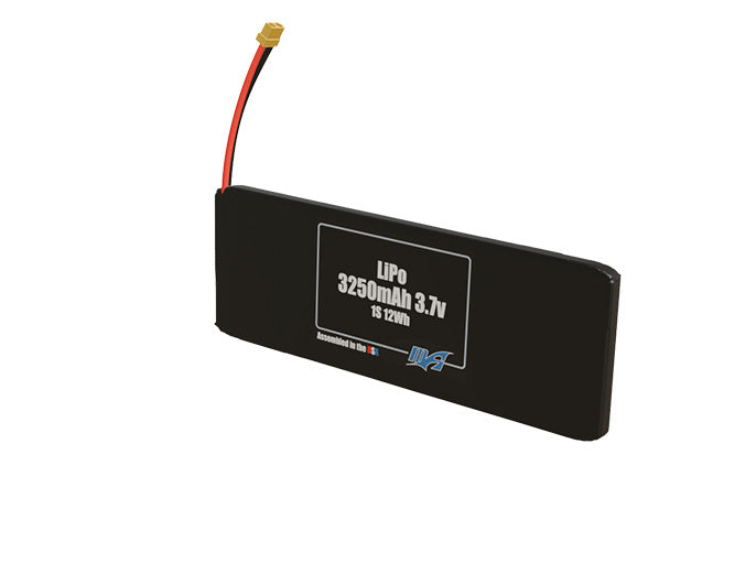Angled product render of the 3250mAh single-cell LiPo pack. A lightweight energy source for UAV, drone, and robotic builds.