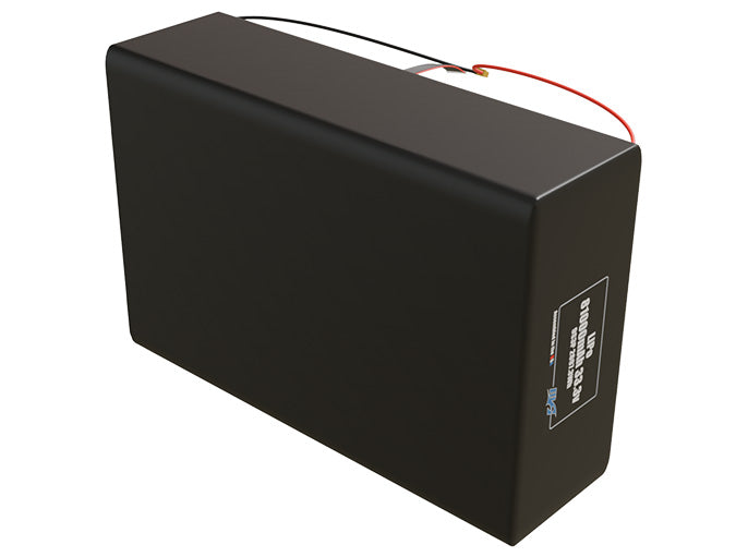 Side-angle render of a 33.3-volt 81000mAh lithium-polymer battery, assembled in the USA for compact UAV, drone, and military robotics platforms.