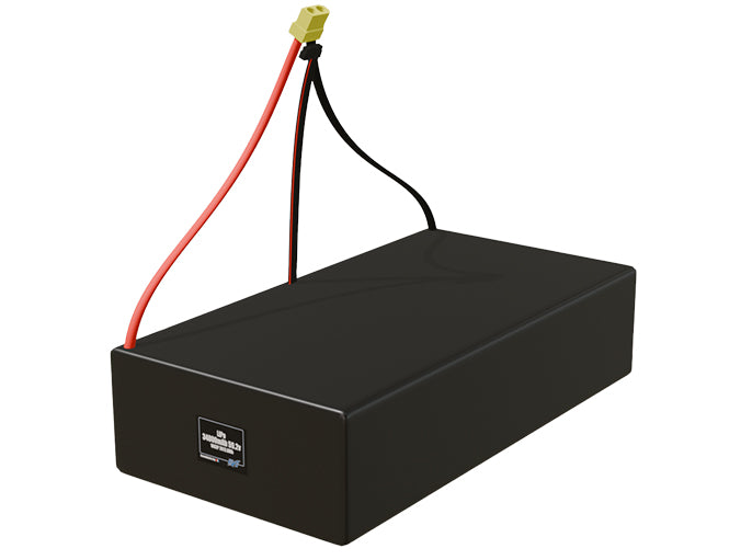 Angled product render of the 34000mAh 32-cell LiPo pack. A lightweight energy source for UAV, drone, and robotic builds.