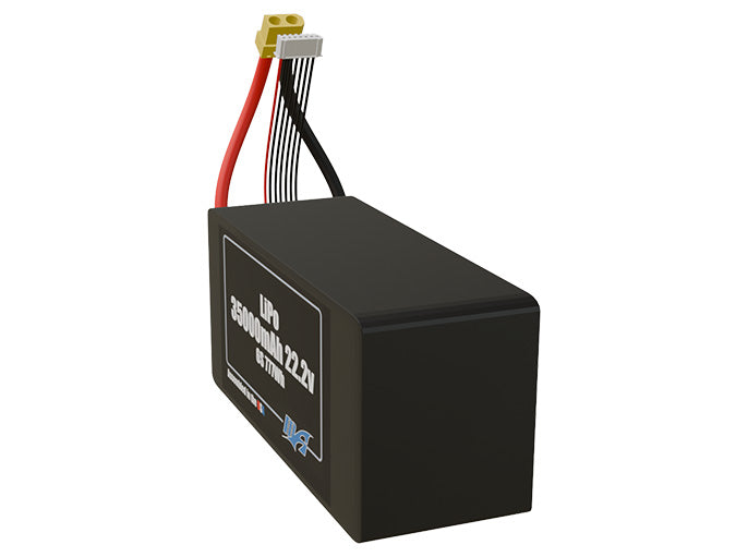 Angled product render of the 35000mAh 6-cell LiPo pack. A lightweight energy source for UAV, drone, and robotic builds.