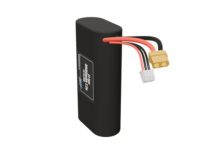 Angled product render of the 3500mAh two-cell Li-ion pack. A lightweight energy source for UAV, drone, and robotic builds.