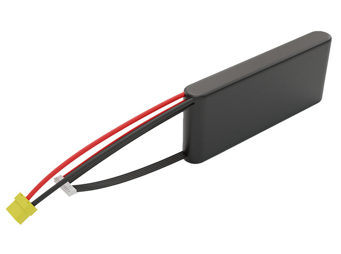 Side-angle render of a 36-volt 4500mAh lithium-ion battery, assembled in the USA for compact UAV, drone, and military robotics platforms.