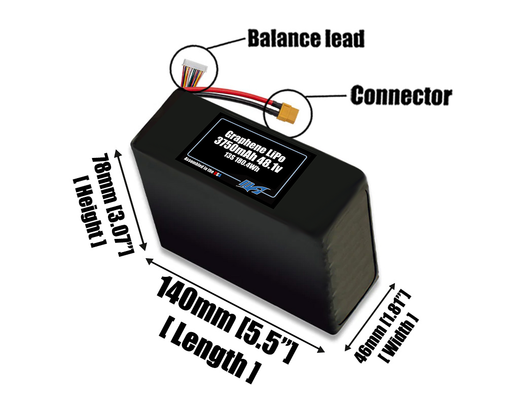 Graphene LiPo 3750mAh 13S 48.1v Battery Pack