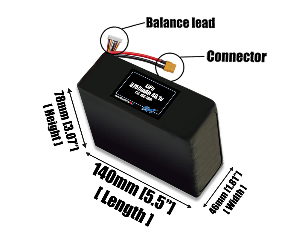 Graphene LiPo 3750mAh 13S 48.1v Battery Pack