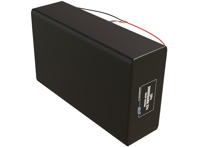 Side-angle render of a 37-volt 69000mAh lithium-polymer battery, assembled in the USA for compact UAV, drone, and military robotics platforms.