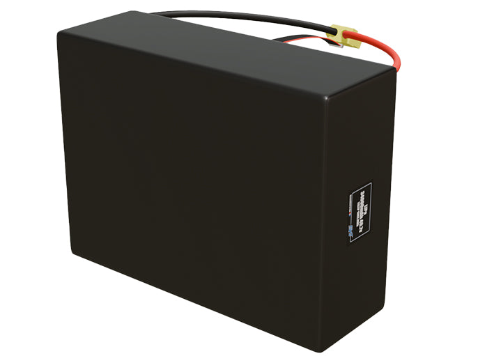 Side-angle render of a 40.7-volt 34000mAh lithium-polymer battery, assembled in the USA for compact UAV, drone, and military robotics platforms.