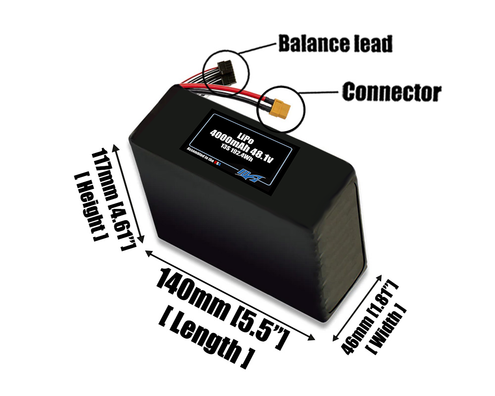 LiPo 4000mAh 13S 48.1v Battery Pack