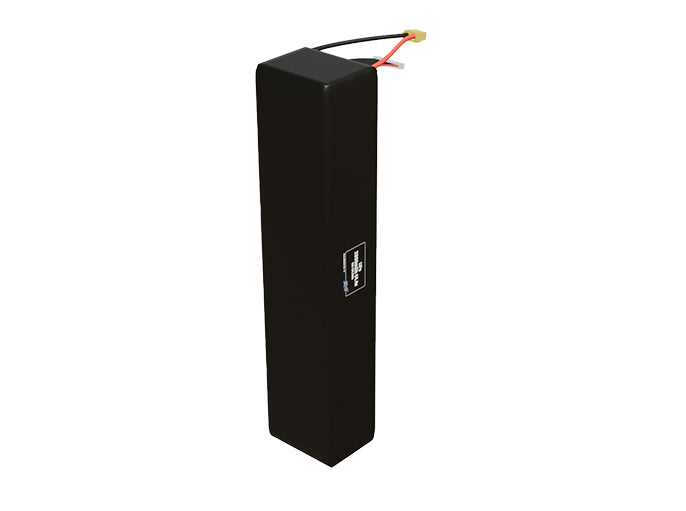 Side-angle render of a 44.4-volt 2800mAh lithium-polymer battery, assembled in the USA for compact UAV, drone, and military robotics platforms.
