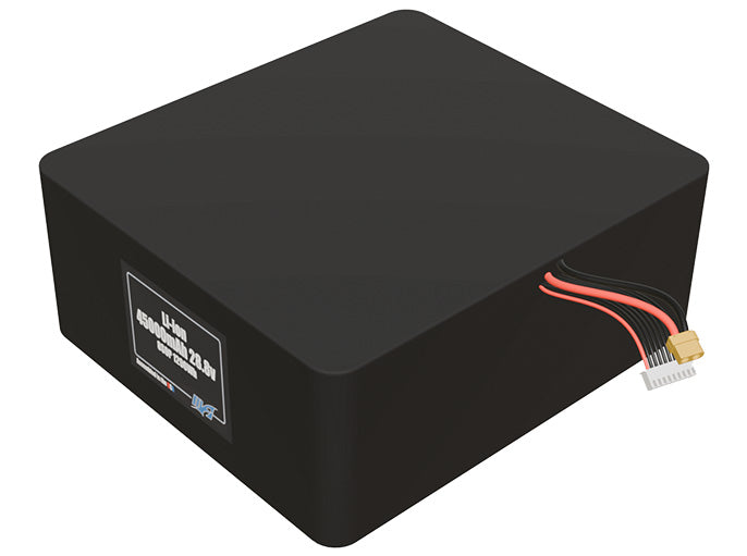 Angled product render of the 45000mAh 72-cell Lithium-ion pack. A lightweight energy source for UAV, drone, and robotic builds.
