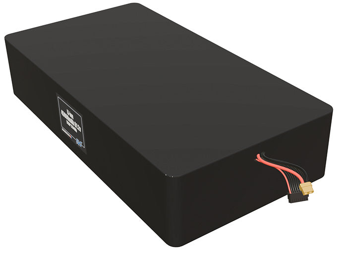 Angled product render of the 45000mAh 153-cell Lithium-ion pack. A lightweight energy source for UAV, drone, and robotic builds.