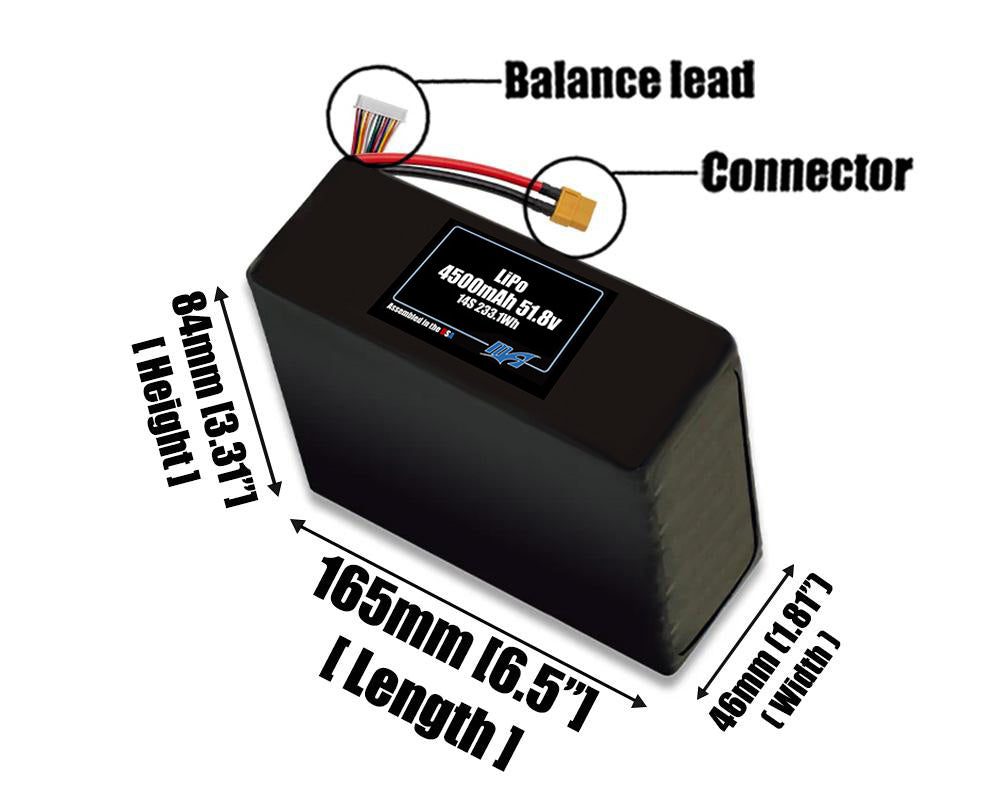 LiPo 4500mAh 14S 51.8v Battery Pack