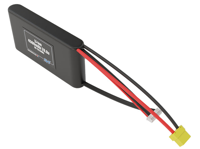 Angled product render of the 4500mAh eight-cell Li-ion pack. A lightweight energy source for UAV, drone, and robotic builds.